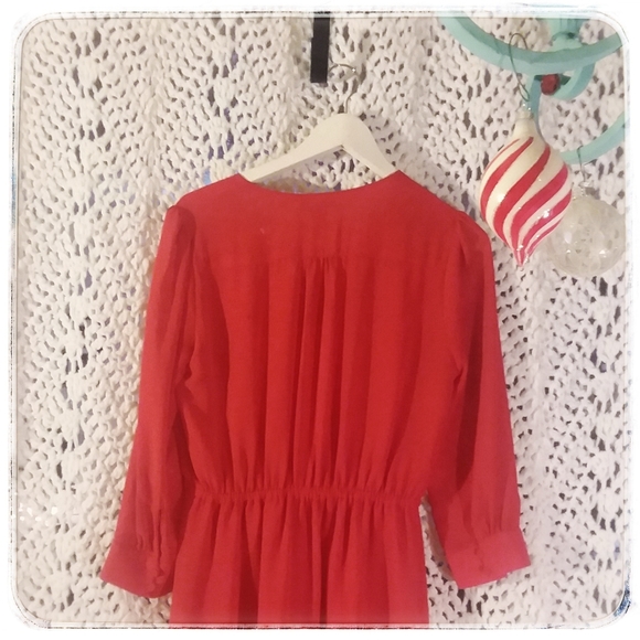 Semi-Sheer  3/4 Sleeve Red Dress - Picture 3 of 5
